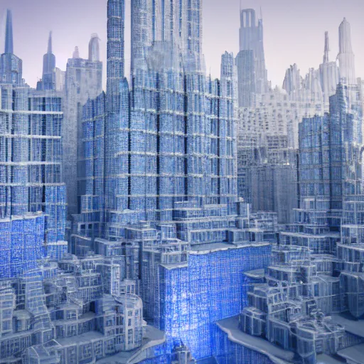 Prompt: a city made entirely of crystal, 3 d octane render
