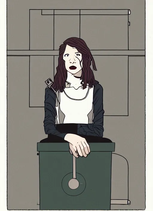 Prompt: a portrait of a pretty sewer punk young lady by adrian tomine