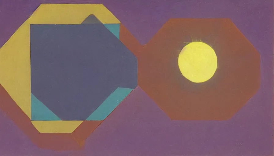 Image similar to the sun being blocked by a hexagon, seen from earth, art deco painting