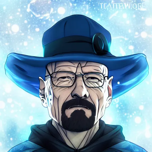 Prompt: portrait of walter white the overlord of the blue ice winter, anime fantasy illustration by tomoyuki yamasaki, kyoto studio, madhouse, ufotable, comixwave films, trending on artstation