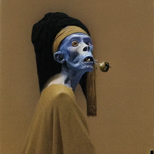 Prompt: painting of goblin with a Pearl Earring by Zdislaw Beksinski