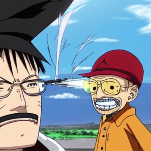 Image similar to walter white smoking a big joint in One Piece Anime Series, 4k Resolution.