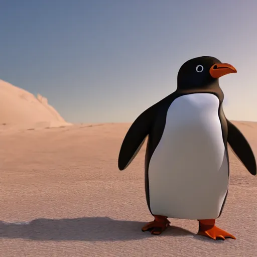 Image similar to pooping Penguin in the desert, Pyjama british Air force Officer, octane render, unreal engine, 8k high definition