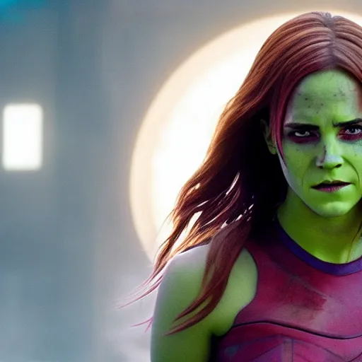 Image similar to Film still of Emma Watson as Gamora, from Guardians of the Galaxy Vol. 2 (2017)