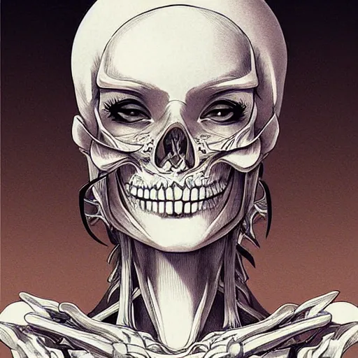 Prompt: anime manga skull portrait young woman skeleton, akira, angels, intricate, elegant, highly detailed, digital art, ffffound, art by JC Leyendecker and sachin teng