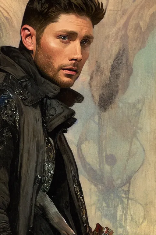 Image similar to a detailed matte portrait of an jensen ackles dressed as has solo, masterpiece, 8 k, art by alphonse mucha and greg rutkowski