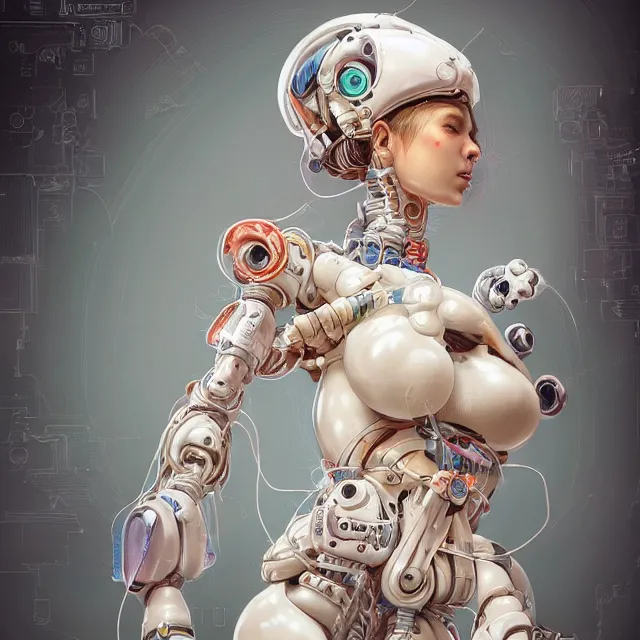 Prompt: the portrait of true neutral colorful female cyborg milk maid as absurdly beautiful, gorgeous, elegant, lactating robot, an ultrafine hyperdetailed illustration by kim jung gi, irakli nadar, intricate linework, bright colors, final fantasy, unreal engine 5 highly rendered, global illumination, radiant light, detailed and intricate environment