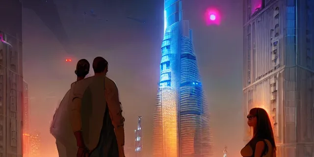 Image similar to giant glowing futuristic cubes in the sky above a cyberpunk dubai city, atmospheric lighting, intricate, volumetric lighting, beautiful, sharp focus, ultra detailed, in the art style of marc simonetti, bowater charlie and brom gerald, astrophotography