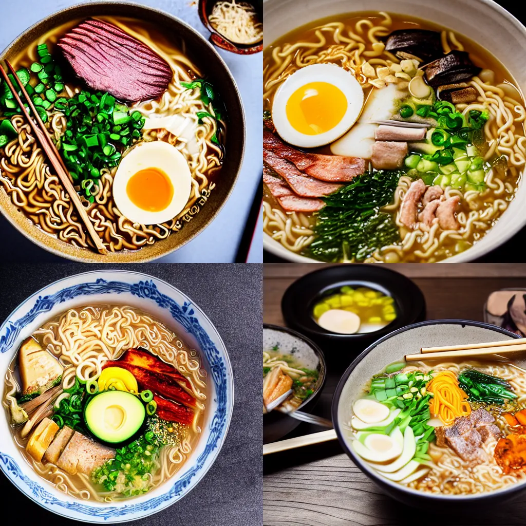 Prompt: The tastiest bowl of ramen ever created, a cornucopia of flavors, Sigma 105mm F2.8