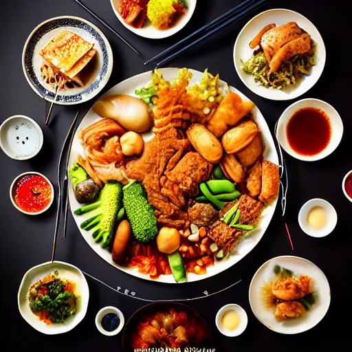 Image similar to beautiful food photography of a plate full of chinese food