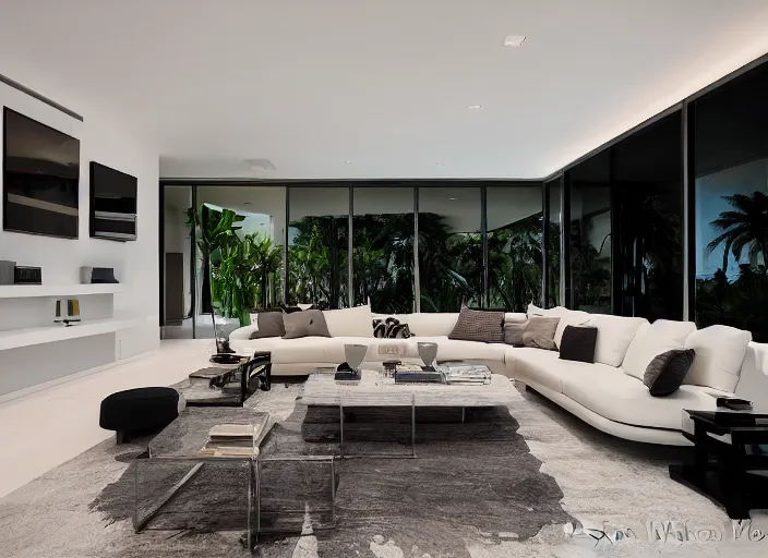 Prompt: 8 k photograph of stunning 2 0 2 2 miami modern living room, award winning design, designed by michael wolk + beatriz pascuali