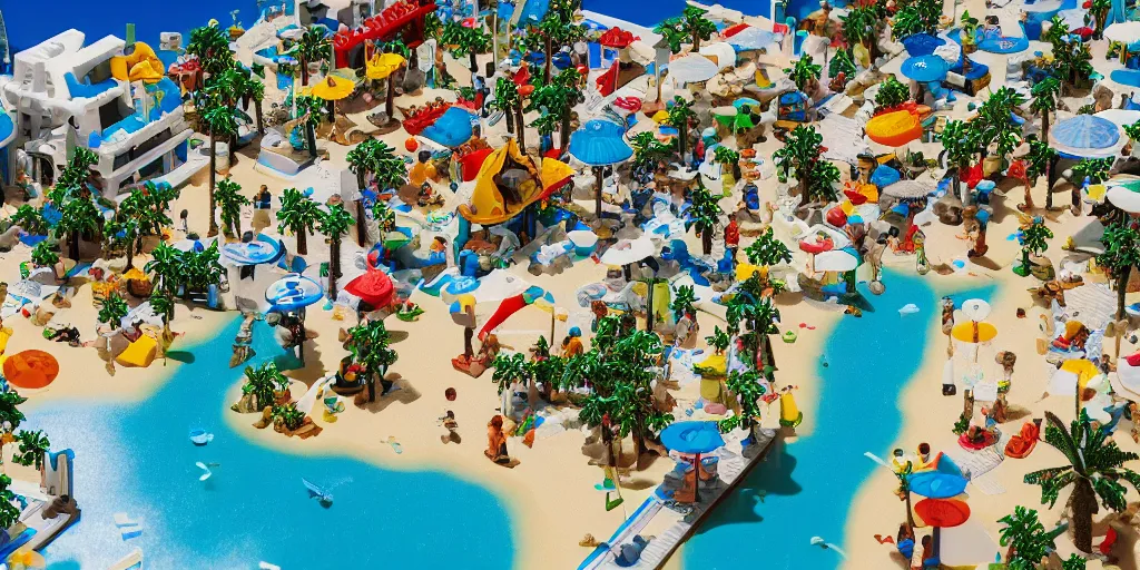 Image similar to perfect replica of Tel-Aviv beach, everything is made from Lego, high-detaild, unreal engine 5, 4K UHD image