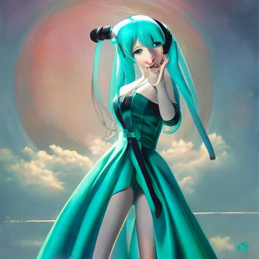 Image similar to Hatsune Miku by Gil Elvgren and Daniela Uhlig