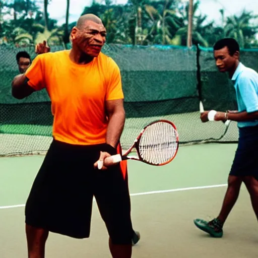 Prompt: mike tyson in vietnam playing tennis