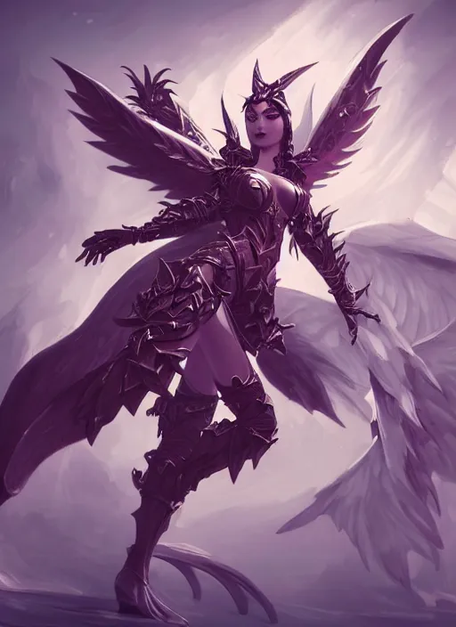 Prompt: a highly detailed illustration of armored demon lady with wings, elegant flying pose, intricate, elegant, highly detailed, centered, digital painting, artstation, concept art, smooth, sharp focus, league of legends concept art, wlop.