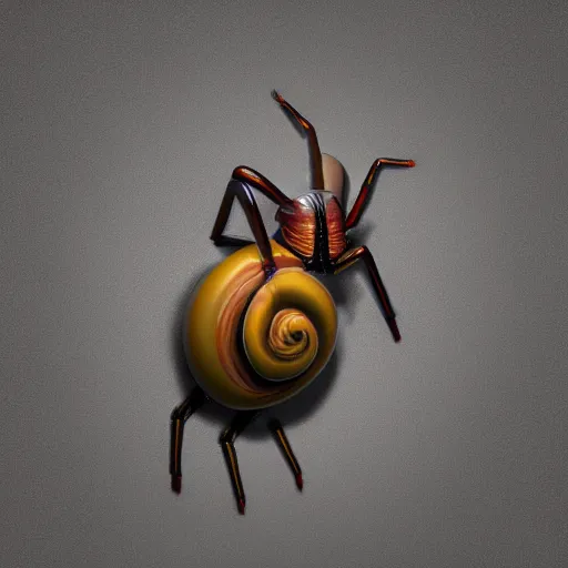 Image similar to a hybrid creature, half snail half spider, climbing a wall, trending in artstation, octane Render