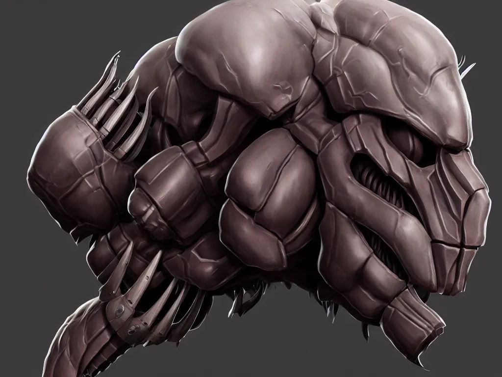 Image similar to game concept art, muscular, exoskeleton, chiroptera head, chiroptera ears, chiroptera nose, isopod, hyperrealism, fine detail, artstation, cgsociety, zbrush, no background