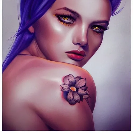 Image similar to tattoo design, beautiful portrait of a girl by artgerm, artgerm