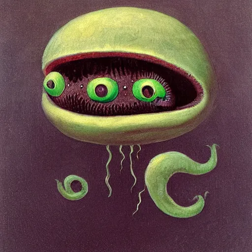 Prompt: a portrait of a character with a moustache´thulu by Shaun Tan