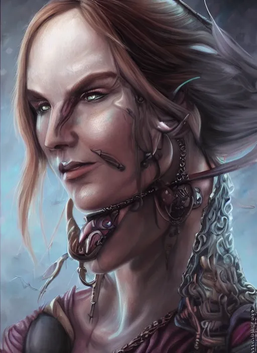 Image similar to a higly detailed airbrush portrait painting of a fantasy character, fantasy portrait, pinterest, baldur's gate, dynamic lighting, ambient lighting, deviantart