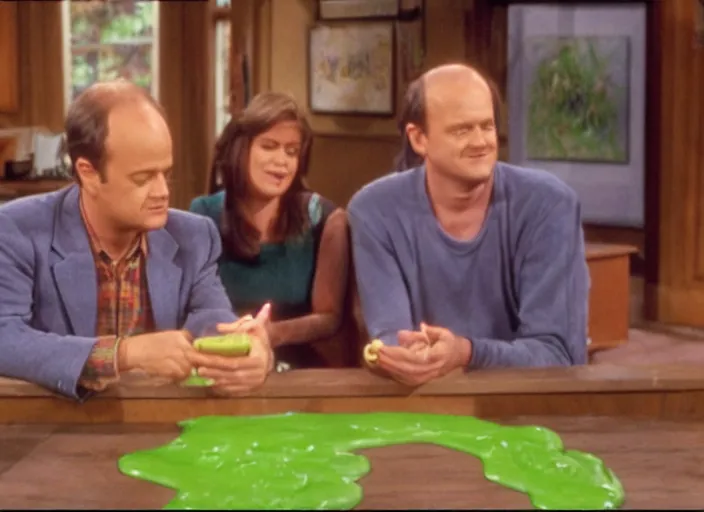 Image similar to the episode of Frasier where everyone gets covered with nickelodeon slime hd
