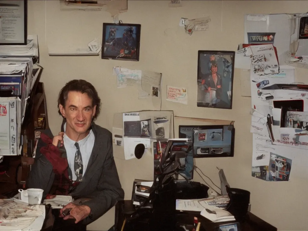 Image similar to bob of twin peaks in 9 0 s cubicle office