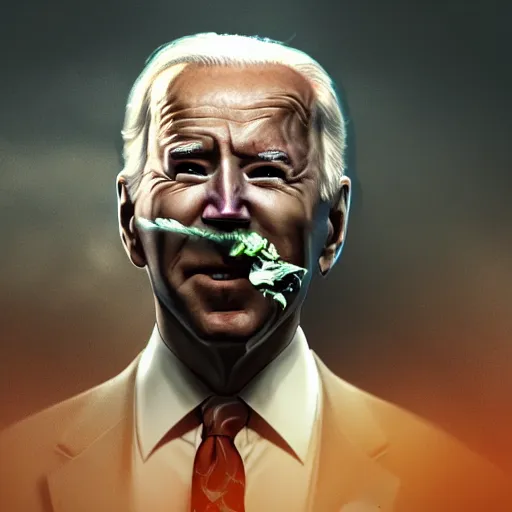 Image similar to joe biden smoking a giant joint, smoke, amazing detail, realistic digital art, artstation