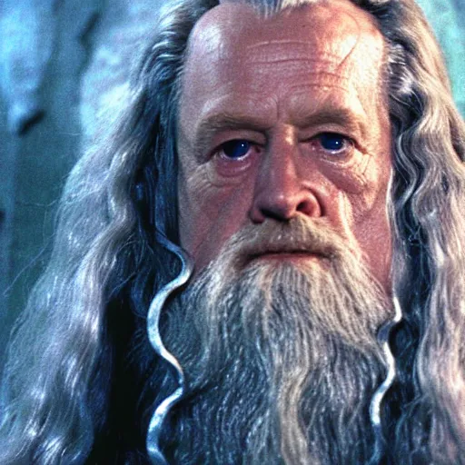 Image similar to A Still of Patrick McGoohan as Gandalf in The Lord of the Rings (2001), full-figure