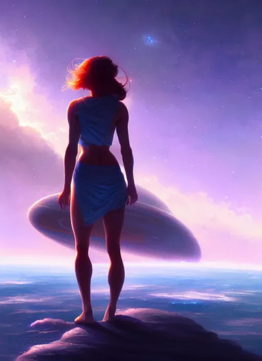 Image similar to standing on neptune, looking out into the vastness of space, digital art, art by artgerm greg rutkowski and andreas rocha, cinematic lighting, highly detailed, warm colours, 8 k