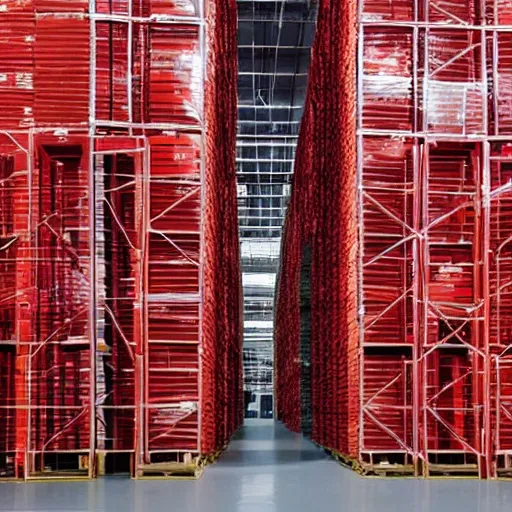 Image similar to a picture of a warehouse full of boxes but all boxes are red