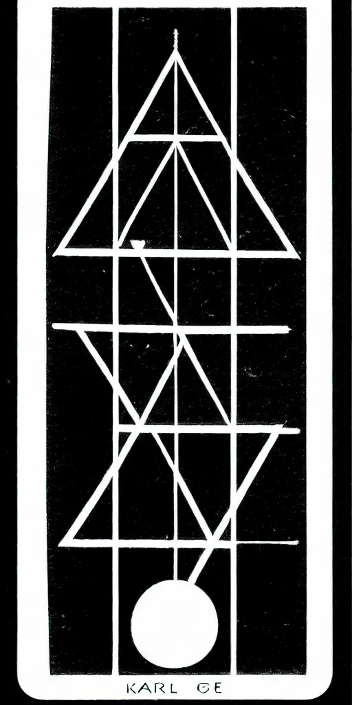 Prompt: minimal geometric tarot card by karl gerstner, black and white monochrome, symmetrical, 8 k scan