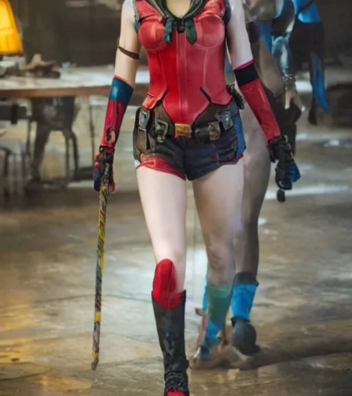 Image similar to film still of alexandra daddario as harley quinn