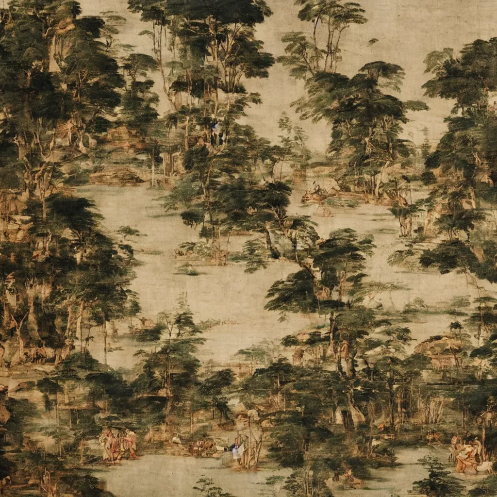 Prompt: a titian painting of landscapes in chengdu