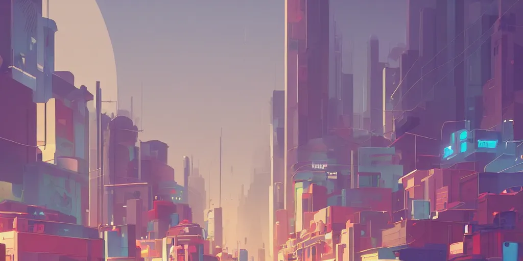 Image similar to a beautiful picture of a city with a closeup of a street, a matte painting by james gilleard, minimalist design, geometric lines, pixiv contest winner, retrofuturism, cityscape, 2 d game art, low poly