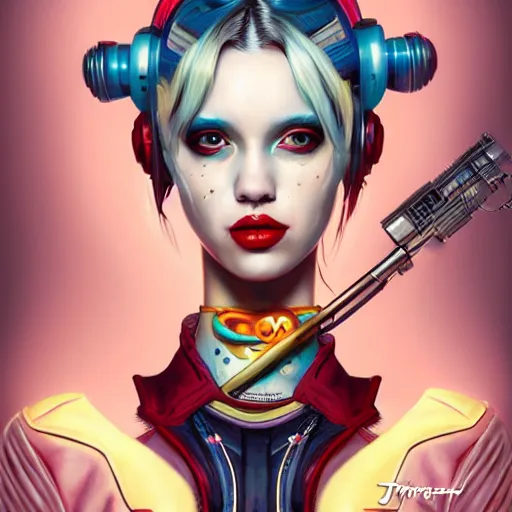 Image similar to lofi biopunk harley quinn portrait, Pixar style, by Tristan Eaton Stanley Artgerm and Tom Bagshaw.