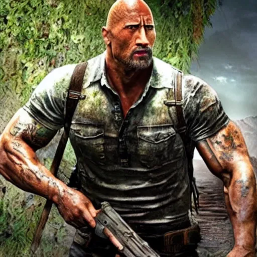 Image similar to dwayne johnson as a character from the last of us