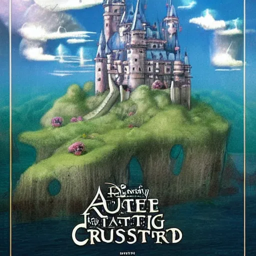 Image similar to a castle floating in a cloud with mythical creatures flying around it, exquisitely detailed, Miyazaki film, retro aesthetic, fantasy,