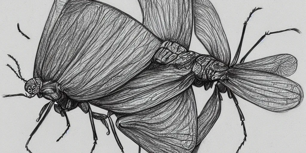 Image similar to pencil drawing of an insect, abstract, surrealism, hyper detail, line art