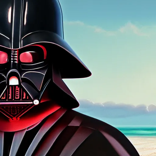 Prompt: Darth Vader wearing a Speedo at the beach, ultra realistic, concept art, intricate details, eerie, highly detailed, photorealistic, octane render, 8k, unreal engine. art by Artgerm and Greg Rutkowski