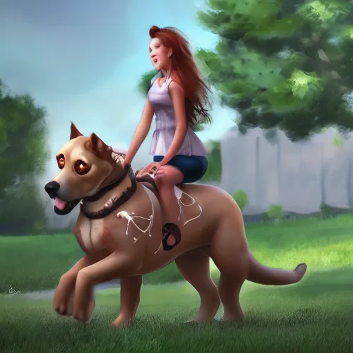 Image similar to girl riding a giant dog in the park, trending on artstation