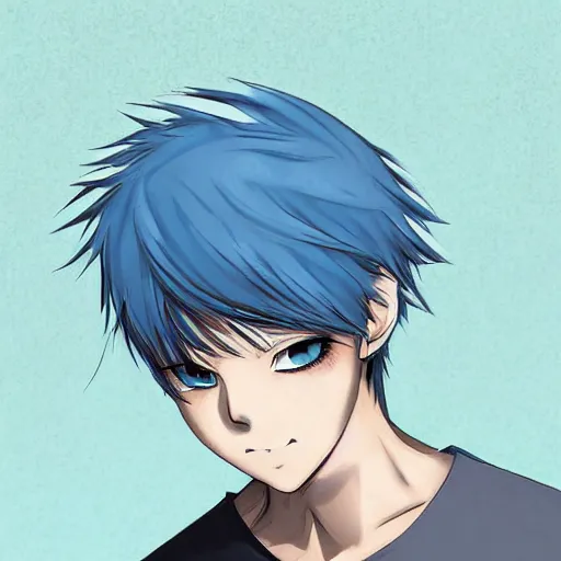 anime boy with blue hair and green eyes