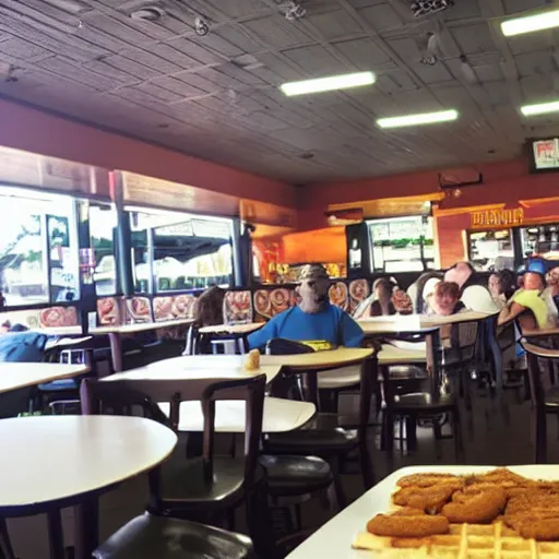 Image similar to first person perspective picture of arms on table, wafflehouse