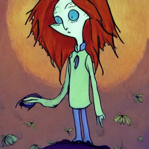 Image similar to the little prince talking to the fox, art by tim burton, corpse bride art style