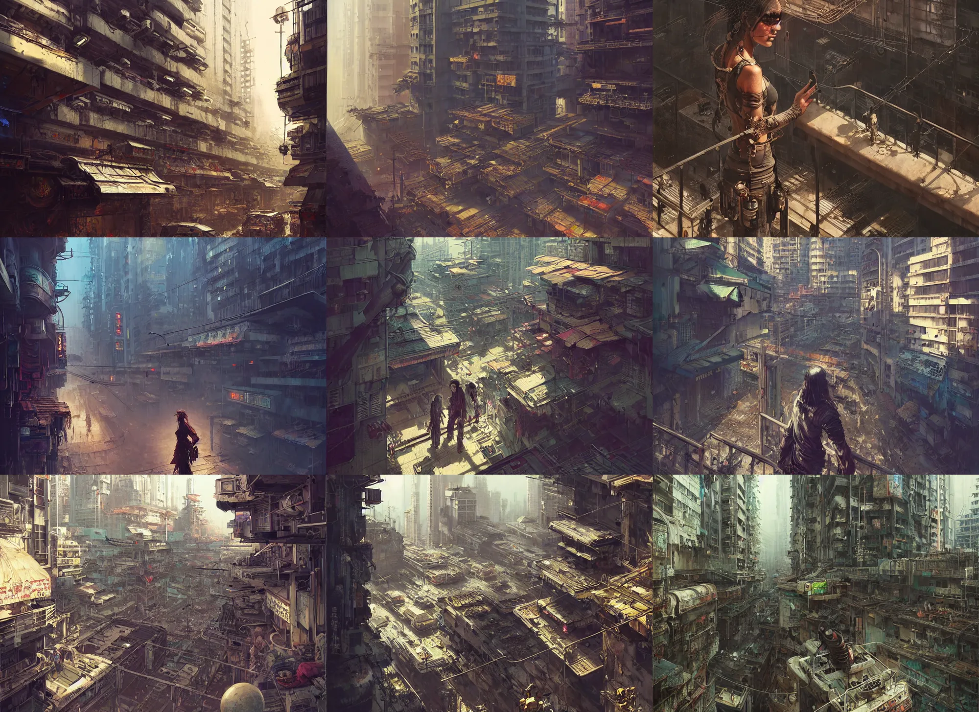 Prompt: ultra realistic beautiful post apocalyptic cyberpunk kowloon balcony techno art, sci - fi, fantasy, intricate, elegant, highly detailed, digital painting, artstation, concept art, smooth, sharp focus, illustration, beautiful light and shadows, art by artgerm and tian zi and wlop and greg rutkowski and sachin teng and sergey kolesov