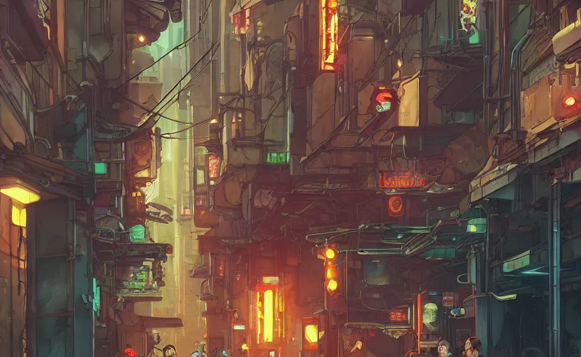 Image similar to a cat society in a cyberpunk city alleyway in a space opera cyberpunk studio ghibli animated film, volumetric lighting, octane render by anime, artgerm, alphonse mucha, loish, alena aenami, highly detailed