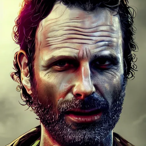 Image similar to rick grimes from the walking dead, zombie, full body shot, fantasy, medieval, vivid colors, elegant, concept art, sharp focus, beautiful face, digital art, Hyper-realistic, 4K, Unreal Engine, Highly Detailed, HD, Dramatic Lighting by Brom, trending on Artstation