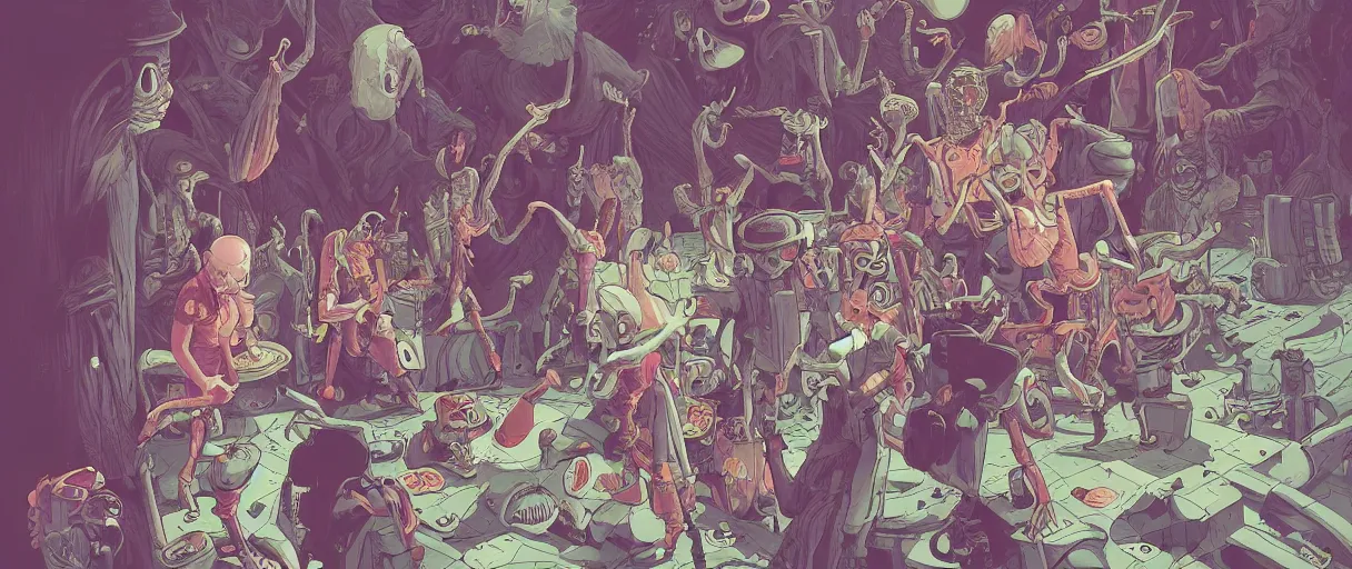 Image similar to a study of a scene from tim burtons beetlejuice, illustration, single character, close up, concept art by josan gonzales and wlop, by james jean, victo ngai, david rubin, mike mignola, laurie greasley, highly detailed, sharp focus, trending on artstation, hq, deviantart, art by artgem