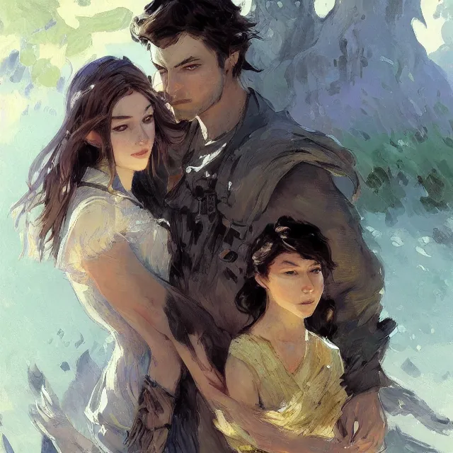 Prompt: book cover for a wolf and girl love story, portrait, elegant, intricate, digital painting, artstation, concept art, smooth, sharp focus, illustration, art by konstantin korovin and daniel f. gerhartz and john howe