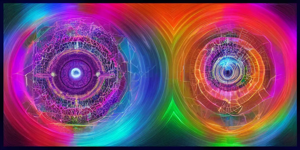 Image similar to transcendence into collaborative intelligence, endless collaboration with ai, connectedness, body, by alex grey, album cover, award winning, beautiful, colorful, volumetric lighting, trending on artstation, cinematic