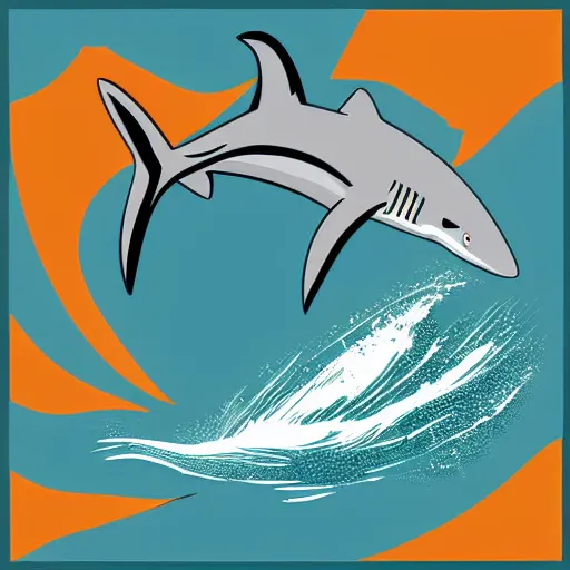 Image similar to A shark surfing on a wave, vector art